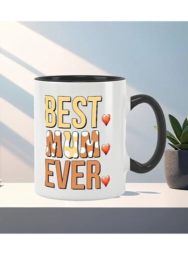 11oz "BEST MUM EVER" Ceramic Coffee Mug with Colorful Pen Holder - Stylish &amp; Heartfelt Gift for Mother's Day, Valentine's, , Dual-Sided Printed BLACK
