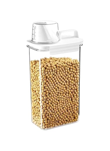 VAODO Food Storage Containers, Cereal Dispenser Easy Flow Storage Jar, with Measuring Cup, Tippable Grain Storage Box with Carrying Handle, 2300ml