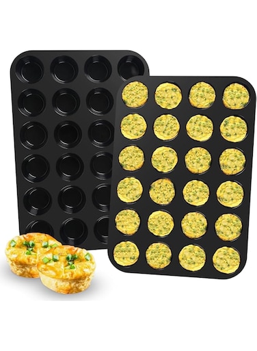 NimbusNote Muffin Pan, for Baking 24 Cups Non-Stick Mini Cupcake Pan, BPA Free Baking Mold, for Muffin Cupcake Egg Bite Maker 2 Pack, Black