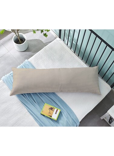 Linen Klub Krude Long Body Pillow 1pc, Fabric: 100% Polyester 85 GSM Microfiber 1 cm Stripe Super Soft, Filling: 1300 gm Hollow Fiber Comfort, Breathable &amp; Ultra Soft Size: 45 x 120 cm, Color: Beige