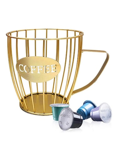 Coffee Pods Capsule Storage Basket Gold 18x18x12cm