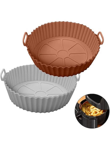 Air Fryer Silicone Pot, 2Pcs Air Fryer Silicone Liners Round Food Safe Non Stick Air Fryer Basket Oven Accessories, Reusable Replacement of Flammable Parchment Liner Paper Fits 3 To 5QT Air Fryer
