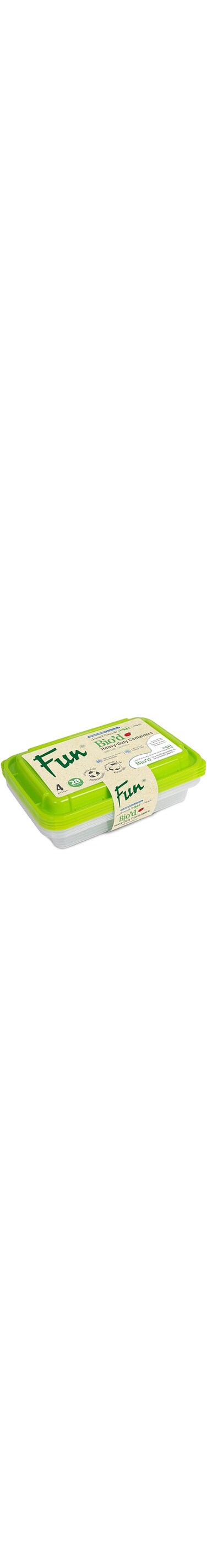 Fun Biodegradable Rectangular Container with Green Lid 28oz Microwavable/Freezer/Oven/Dishwasher One Compartment (BPA-FREE) Food Containers, Lunch Box, Reusable, Disposable (Pack of 4)