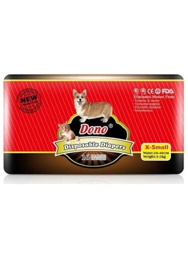 Deno Disposable Diapers for Small Dogs, X-Small, 2-3 kg, Pack of 18