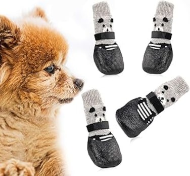 Aputue Dog Shoes, 2 Pair Pet Shoes for Dogs Cats Socks, Anti-Slip Sole Adjustable Dog Cat Paw Socks Fit for Indoor Outdoor Wear, Dog Grip Socks Hot and Cold Pavement (Black, Medium)
