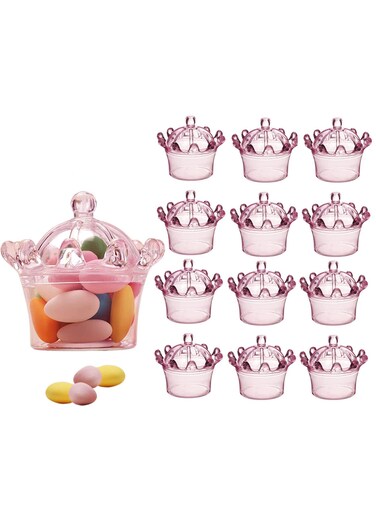 12-Piece Clear Plastic Crown Candy Boxes Perfect for Wedding Baby Showers Birthday Party Favors and Gift Giving Decorative Pink Ornament Containers for Candy Storage and Decorating
