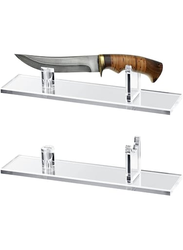 Yookeer 2 Pcs Acrylic Knife Display Stand Fixed Blade Knife Collection Display Stand Holder for Single Knife Rustic Cabin Home Decor (Clear Base)