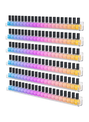 24 Inches Nail Polish Rack Wall Mounted Shelf with Removable Anti-slip End Inserts, Clear Acrylic Nail Polish Organizer Display - Holds 150 Bottles
