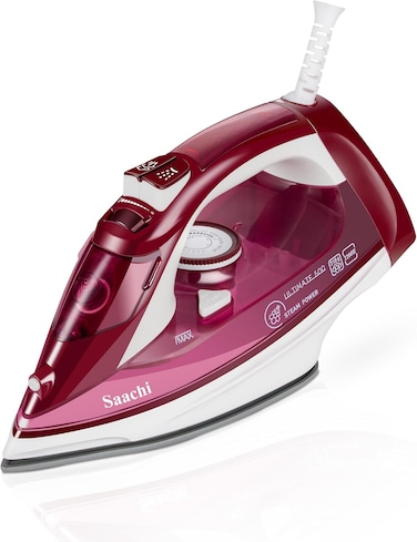Saachi Steam Iron NL-IR-393C-RD, Ceramic Soleplate, 320ml Water Tank, Steam &amp; Spray Function, Burst Steam, Adjustable Temperature, 2200W