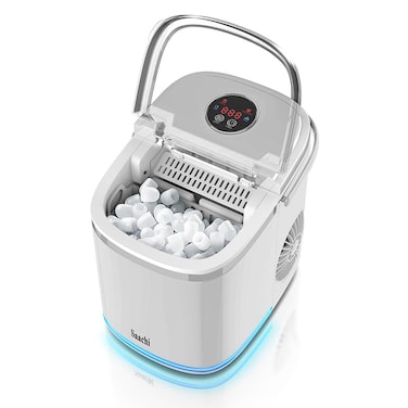Electric Ice Maker, 2.2 Liters Water Tank Capacity, Dispenses 9pcs Bullet-shaped Ice every 6 minutes, 15 Kgs Ice in 24 Hours, Removable Ice Basket

