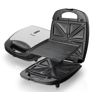 2-in-1 Sandwich Maker &amp; Grill &ndash; Make Perfect Sandwiches or Grill Your Favorites with Non-Stick Plates, Compact Storage &amp; Easy Cleanup NL-2M-1544-BK