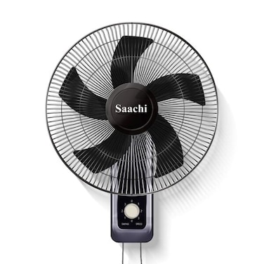 Saachi 16-Inch Wall Fan with Powerful Motor, 3-Speed Settings, 5-Blade Design, Wide Oscillation &amp; Overheat Protection &ndash; Energy Efficient &amp; Silent Cooling NL-FN-1740W-BK
