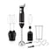 Saachi 5-in-1 Hand Blender NL-CH-4267-BK, 200W Immersion Blender with Whisk, Beater &amp; Dough Hook, 600ml Jar, Stainless Steel Blades, 2-Speed, Removable Shaft