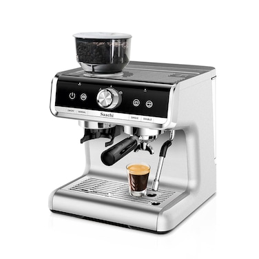 Saachi 15-Bar Coffee Maker with Grinder NL-COF-7063G-ST, Espresso, Latte, Cappuccino, 2.8L Water Tank, Adjustable Grinder, PID Temp Control