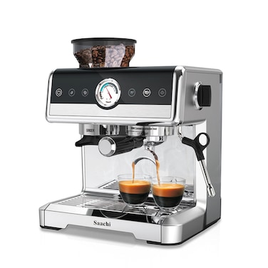 Saachi 20-Bar Espresso Coffee Maker with Built-In Grinder, 2.6L Water Tank, PID Temperature Control &amp; Milk Frothing System NL-COF-7069-ST