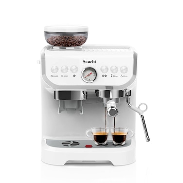 Saachi&nbsp;19-Bar Espresso Coffee Maker with Built-In Grinder, 2L Water Tank, Thermoblock Heating &amp; Milk Frothing System &ndash; NL-COF-7066CG-WH