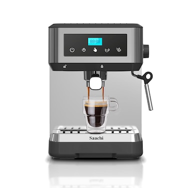 Saachi 20-Bar Espresso Coffee Maker NL-COF-7076D with Digital Touch Display, Single &amp; Double Cup Brewing, 1.6L Water Tank, Adjustable Steam Speed, Milk Frother &amp; Stainless-Steel Body