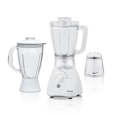 Saachi 3-in-1 Blender NL-BL-4414-WH, 550W, 1.8L Plastic Jar + 1.5L Glass Jar, Grinder Mill, 4-Speed Control, Stainless Steel Blades, Auto Clean, Safety Lock, Multi-Function Blender