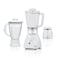 Saachi 3-in-1 Blender NL-BL-4414-WH, 550W, 1.8L Plastic Jar + 1.5L Glass Jar, Grinder Mill, 4-Speed Control, Stainless Steel Blades, Auto Clean, Safety Lock, Multi-Function Blender