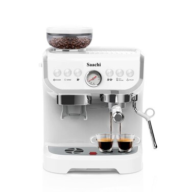 Saachi&nbsp;19-Bar Espresso Coffee Maker with Built-In Grinder, 2L Water Tank, Thermoblock Heating &amp; Milk Frothing System &ndash; NL-COF-7066CG-WH