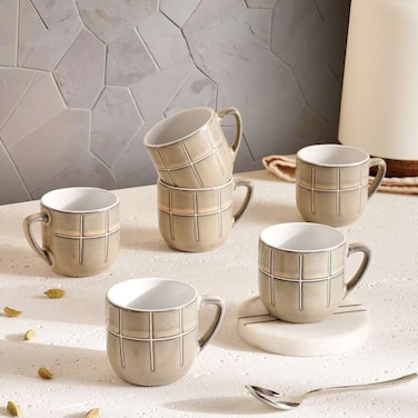 Home Marti 6-Piece Stoneware Espresso Mug Set 140ml -Grey