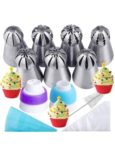 Oban Russian Piping Tips Cake Decorating Kits 22PCS Baker's Kit Set for Cake/Cupcake Decorating   8 Russian Tips 10 Disposable Pastry Bags 2 Coupler, 1 Reusable Silicone Pastry Bag, 1 cleaning brush