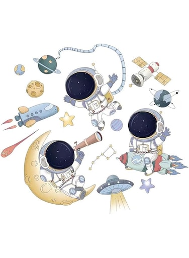 HOGOOD 10pcs Astronaut baby Outer Space Stars Wall Sticker for kid DIY Removable Large Wall Art Decoration Peel and Stick for nursery Kids Baby Boys Girls Playroom Bedroom Decor 10pcs