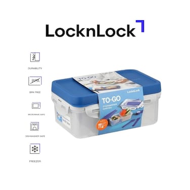 LocknLock To Go 3-in-1 Lunchbox (Blue) - BPA-Free, Airtight Container with Cutlery for On-the-Go Meals