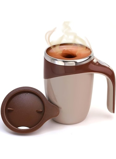 Insulated Mug for Hot and Cold Drinks, Brown, 12oz Self Stirring Coffee Mug, Self Mixing Coffee Mug,14Oz Stainless Steel Insulated Reusable Coffee Cup, Spinning Home Office Travel Mixer Cup