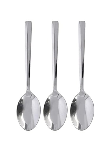 Biella&trade; Desert Spoon Pack Of 3 Stainless Steel - Plain Pattern Cutlery, Dishwasher Safe, Mirror Polished, Ergonomic Handle   Stainless Steel Material   Perfect for Home, Hotel &amp; More