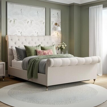 Tranquil Twist Tufted Upholstered Large Twin Size Bed (140 X 190 CM) Off White Color