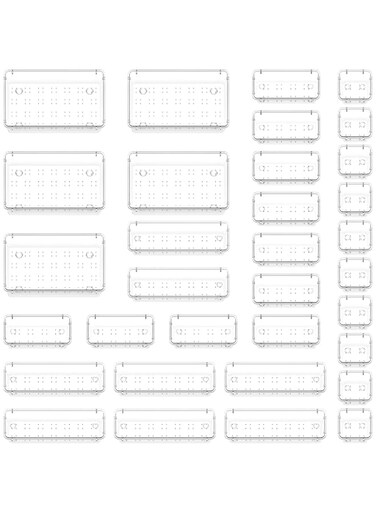 Lifewit 33 PCS Drawer Desk Bathroom Organizer Dividers Trays Dresser Storage Bins Separation Box for Makeup, Office, Jewelries and Gadgets, Bedroom