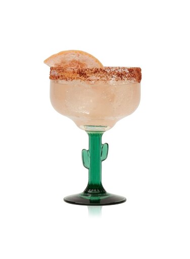 Margarita Glasses, Durable Green Stemmed Cocktail Glasses, Lead-Free Cactus Glassware, Unique Plant Themed Frozen Margarita Glasses, 10-Ounce