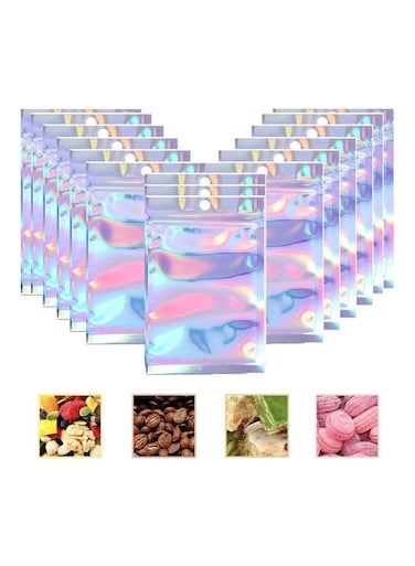 100-Piece Resealable Smell-Proof Foil Pouch Multicolour 12x20cm