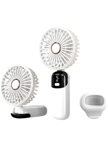 HIHIDAY Portable Handheld Fan, Battery Operated Fan with Digital Display, 5 Speed Adjustable Strong Wind USB Rechargeable Mute, 90&deg; Foldable Mini Fan for Outdoor Indoor