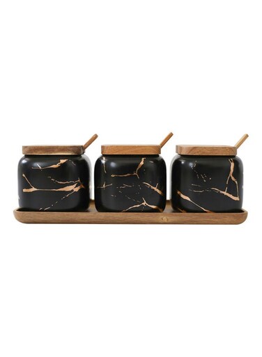 3-Piece Spice Jar Set With Base Black/Brown 360ml
