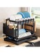2-Tier Dish Drying Rack with Knife Slots, Dish Racks for Kitchen Counter, Space-Saving Kitchen Organizer, Detachable Capacity Dish Drainer Organizer with Cutlery &amp; Cup Holder (Black)