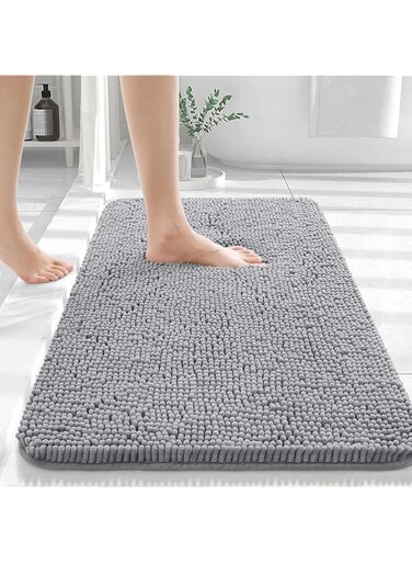KALEDE&reg; Bathroom Rugs,80x50 cm Extra Soft Absorbent Chenille Bath Rugs, Rubber Backing Quick Dry, Machine Washable Bath Mats for Bathroom Floor, Tub and Shower, Home Decor Accessories, Grey