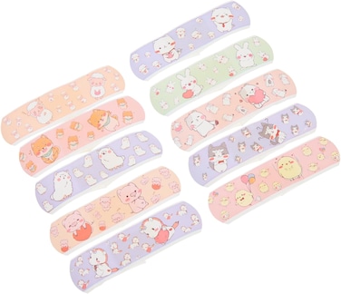 Marrkhor 50 Pcs Cartoon Bandages Strips Band Aid, PE Material Hemostatic Waterproof Adhesive Bandages Strips Combination Pack, Cuts Scrapes First Aid Bandages for Family (Colorful)