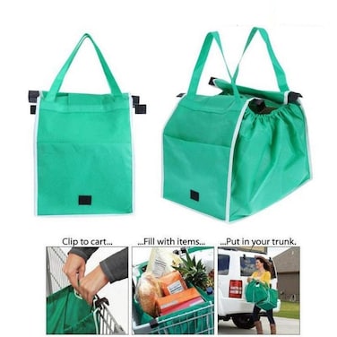 Marrkhor Reusable Collapsible Non Woven Grab and Go Grocery Tote Bag with Handles, Green (Set of 2)