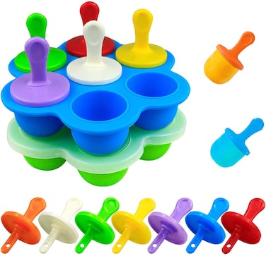Marrkhor Mini Silicone Pop Molds,7-cavity DIY Ice Popsicle Mold With Sticks