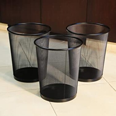 Marrkhor Pack Of 3 Round Mash Waste Basket Trash Can Recycling Bin Perfect For Home/Office Wastebasket