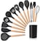 Marrkhor Kitchen Utensils Silicone 11-Pieces Spatula Set with Organizer Cup Holder, Non-Stick Non-Toxic Cooking Tools Includes Tongs, Spatula, Turner, Ladle and More (Black)
