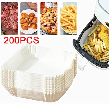 Marrkhor Air Fryer Disposable Paper Liner Square, Non-Stick Air Fryer Liners Air Fryer Parchment Paper Oil-proof Grade Baking Paper.20CM