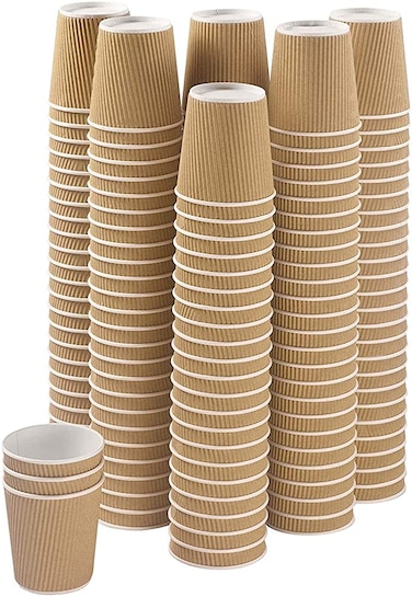 Marrkhor Brown Disposable Ripple Insulated Coffee Cups - Hot Beverage Corrugated Paper Cups 100pcs