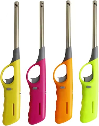 Marrkhor Lighter 4-Pack, Multi-Purpose, Wind Resistant, Stainless Steel, Durable, Refillable Gas Lighter, Perfect for Kitchen, BBQ, Candle, Fireplace, Grill, Bakhoor, Charcoal