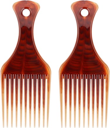Marrkhor 2-Piece Oil head, big back, airplane head, fashionable styling comb, wide toothed comb, hair picking fork comb, beauty tool-Brown, One size