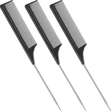 Marrkhor 3-Piece Black Rat Tail Combs - Heat Resistant Carbon Fiber Teasing Combs