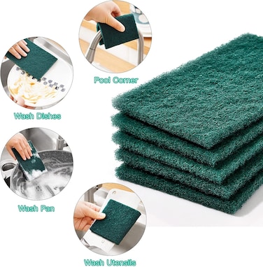 Marrkhor 5-Piece Heavy Duty Scour Pads Sponge Dish Scrubber Non-Scratch Green Reusable Household Scrub Pads for Kitchen and Dish Cleaning Tool