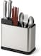 Multifunctional Knife Holder with Drainboard &acirc;&euro;&ldquo; Kitchen Utensil Caddy for Knives, Forks, Spoons &acirc;&euro;&ldquo; Fingerprint-Proof 430 Stainless Steel Knife Block, Silver